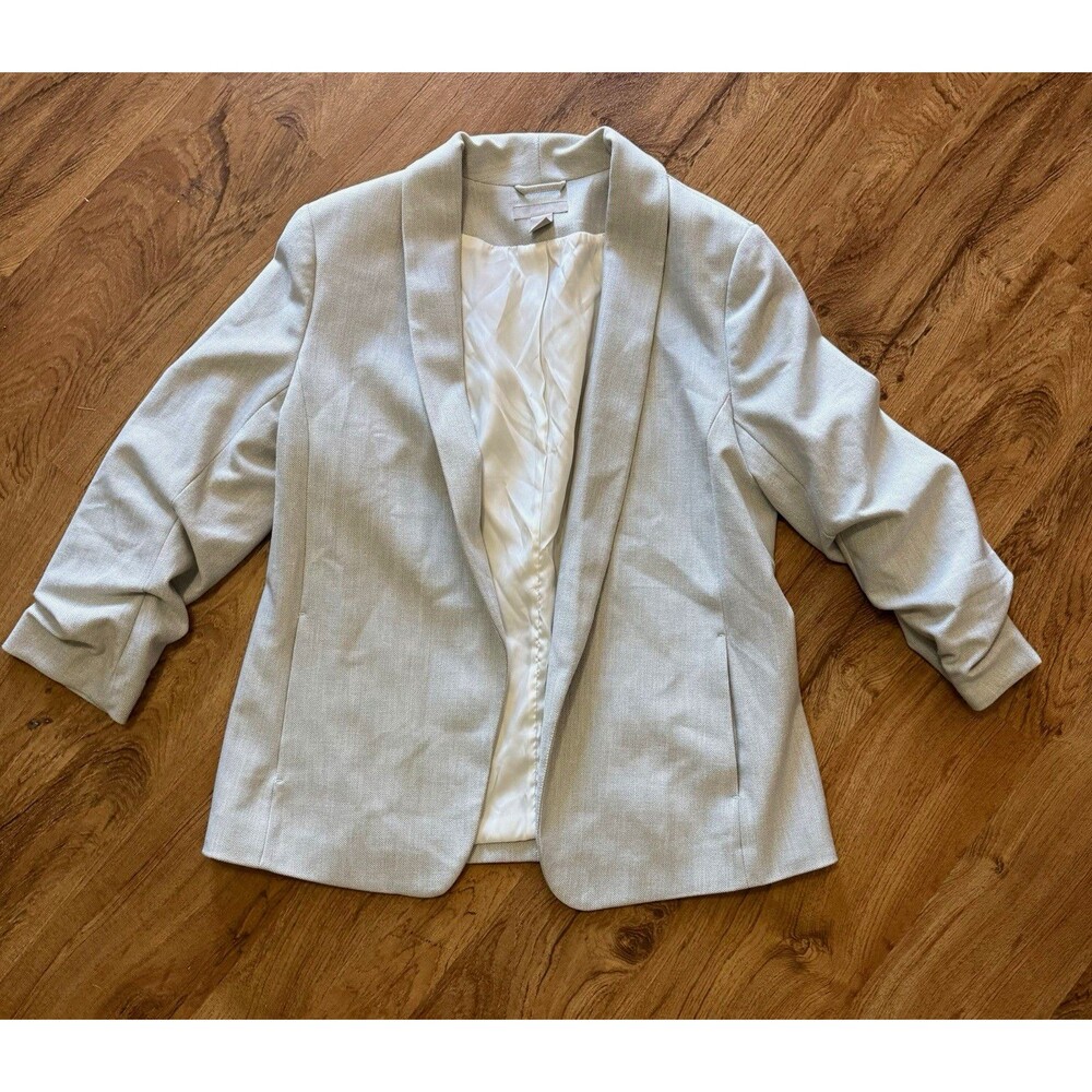 H&M Women’s Gray Open Front Lined Blazer Jacket 3/4 Sleeve, Size L